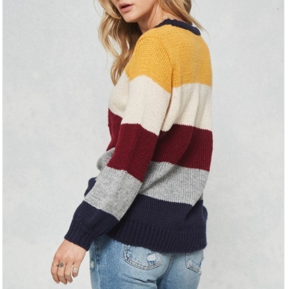 Color Block Round Neckline Knit Sweater - Picture 2 of 4